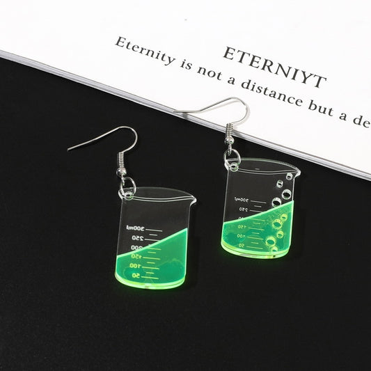 Green Chemical Cup Drop Earrings Cartoon Art Women Party Jewelry Ear Fashion