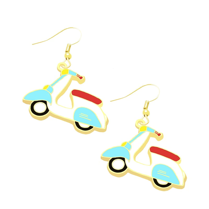 Scooter Drop Earrings Cartoon Art Women Party Jewelry Ear Fashion Pendant