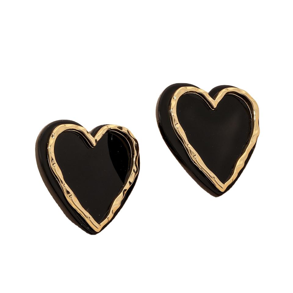 Black Heart Decor Stud Earrings for Women Girls Ear Studs Jewelry Gift Fashion