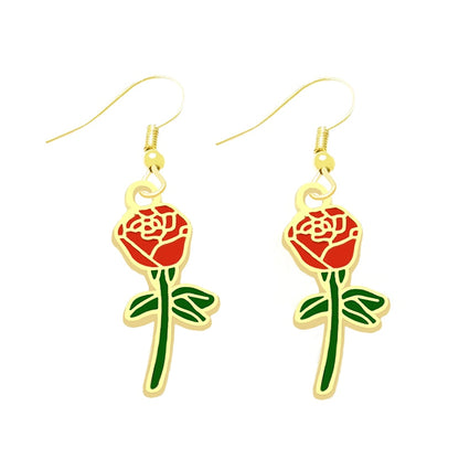 Rose Drop Earrings Cartoon Art Women Party Jewelry Ear Fashion Pendant