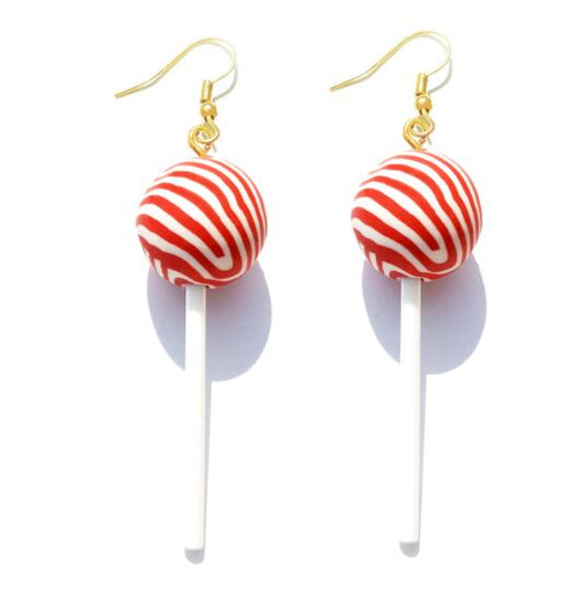 Red Pattern Round Spin Resin Lollipop Drop Earrings Cartoon Ear Pendants