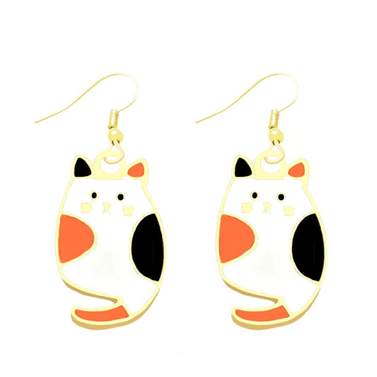 Orange Black Cat Drop Earrings Cartoon Ear Pendants Accessories Women Art