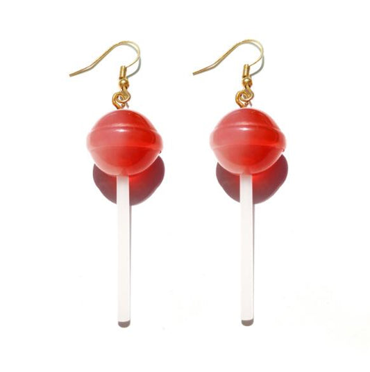 Ombre Red Resin Candy Lollipop Drop Earrings Cartoon Ear Pendants Accessories