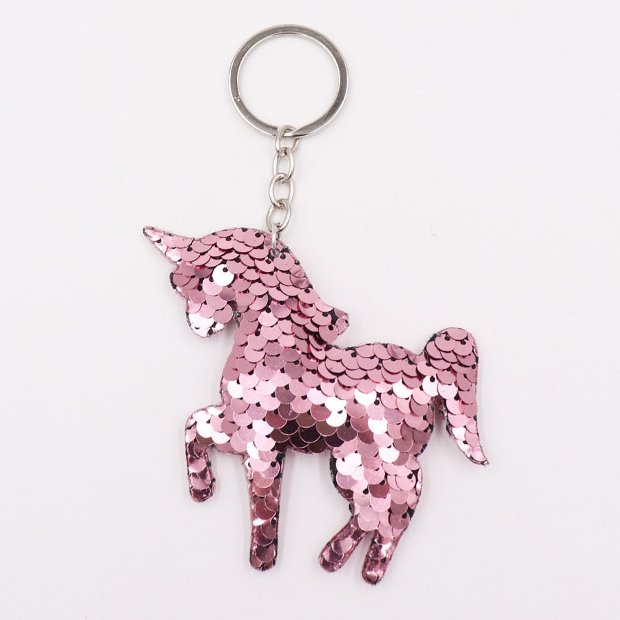 Light Pink Unicorn Sequin Keychain Sparkling Love Keyring Women Shoulder Bag