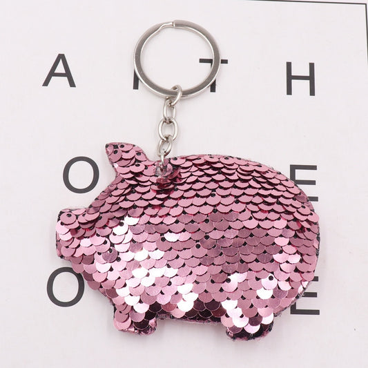 Light Pink Pig Sequin Keychain Sparkling Love Keyring Women Shoulder Bag Mobile