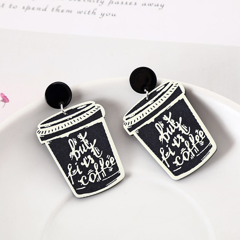 But First Its Coffee Drop Earrings Women Travel Fashion Cartoon Earrings