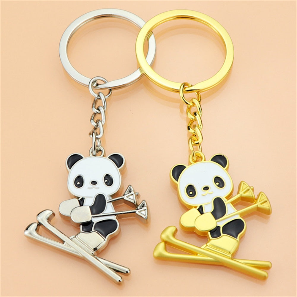 1pcs Keychain Metal Cute Ski Panda Shape Keyring Ladies Bag Ornaments