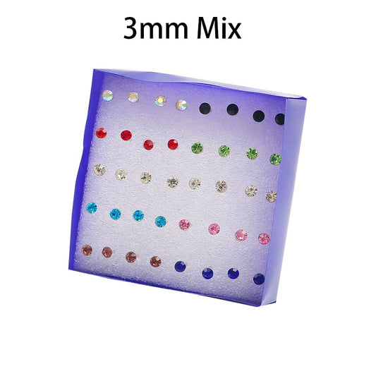 20 Pairs 3mm Mixed Crystal Earrings Cartoon Ear Pendants Accessories Women Art