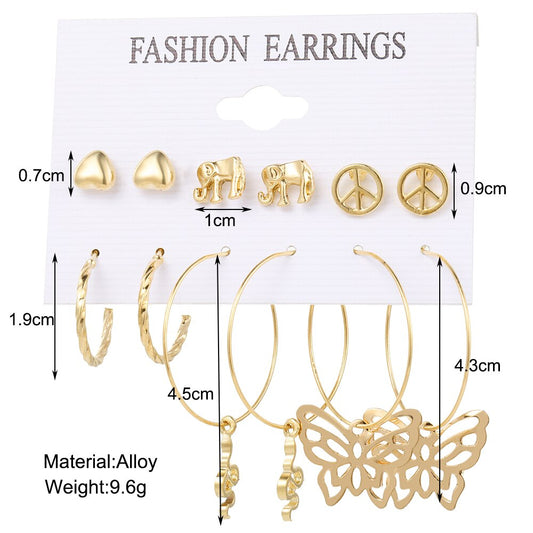 6Pairs Hollow Butterfly Hoop Earrings Fashion Women Summer Party Jewelry Girls