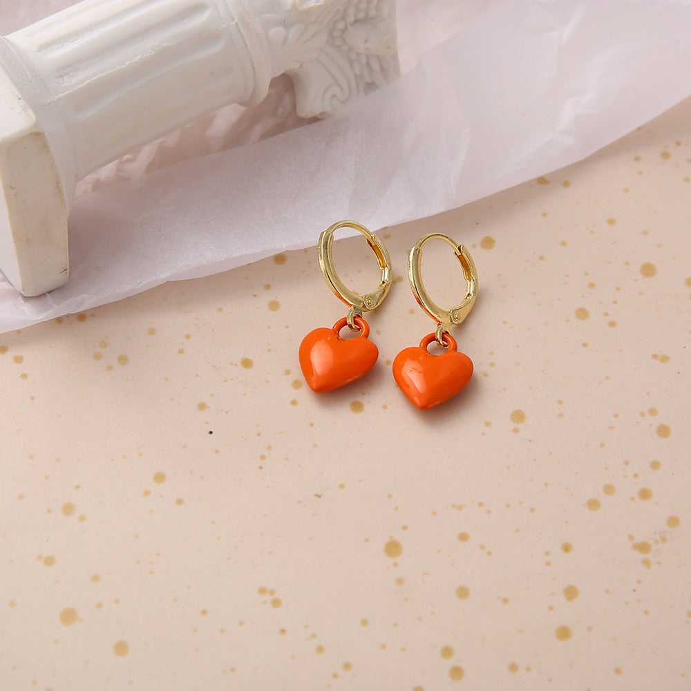 Orange Heart Dangle Earrings Fashion Party Girls Pendant Earrings Women Jewelry