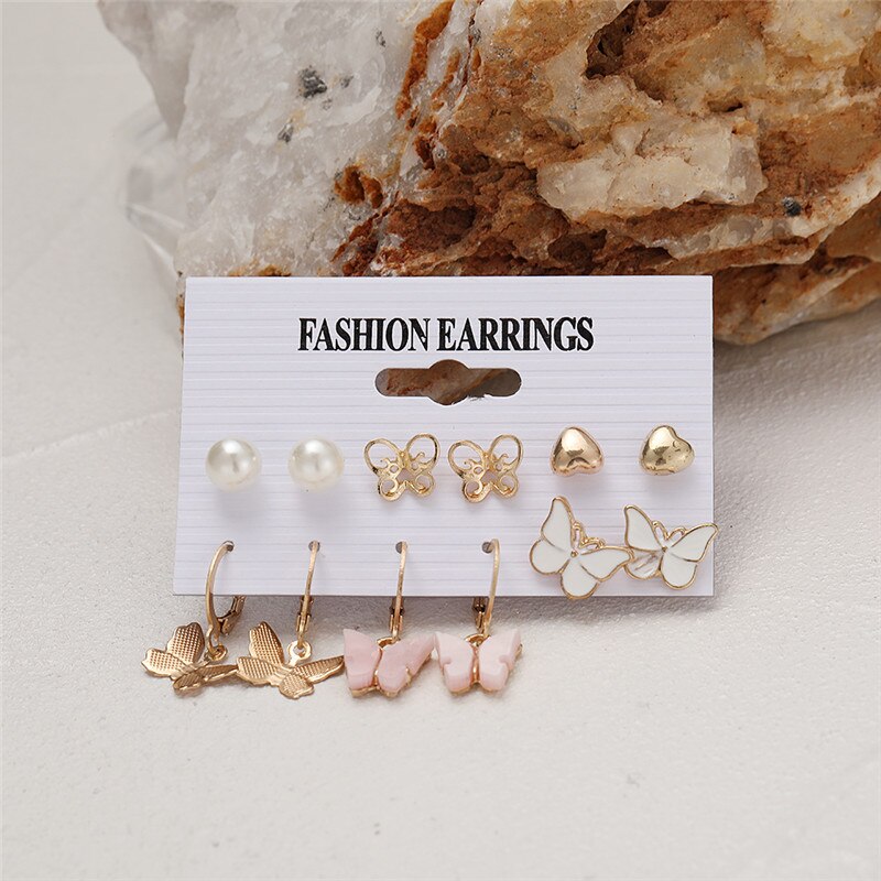 6pairs Butterfly Ear Studs Earrings Fashion Women Summer Party Jewelry Girls