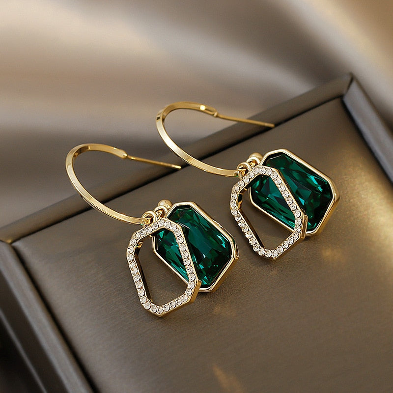 Green Rhinestone Drop Earrings Women Gifts Earring Cute Girls Eardrop Jewelry