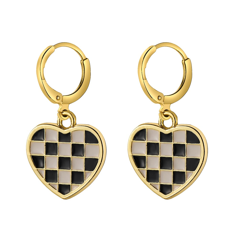 29 Styles Checkerboard Heart Lock Dangle Earrings Fashion Party Girls Pendant