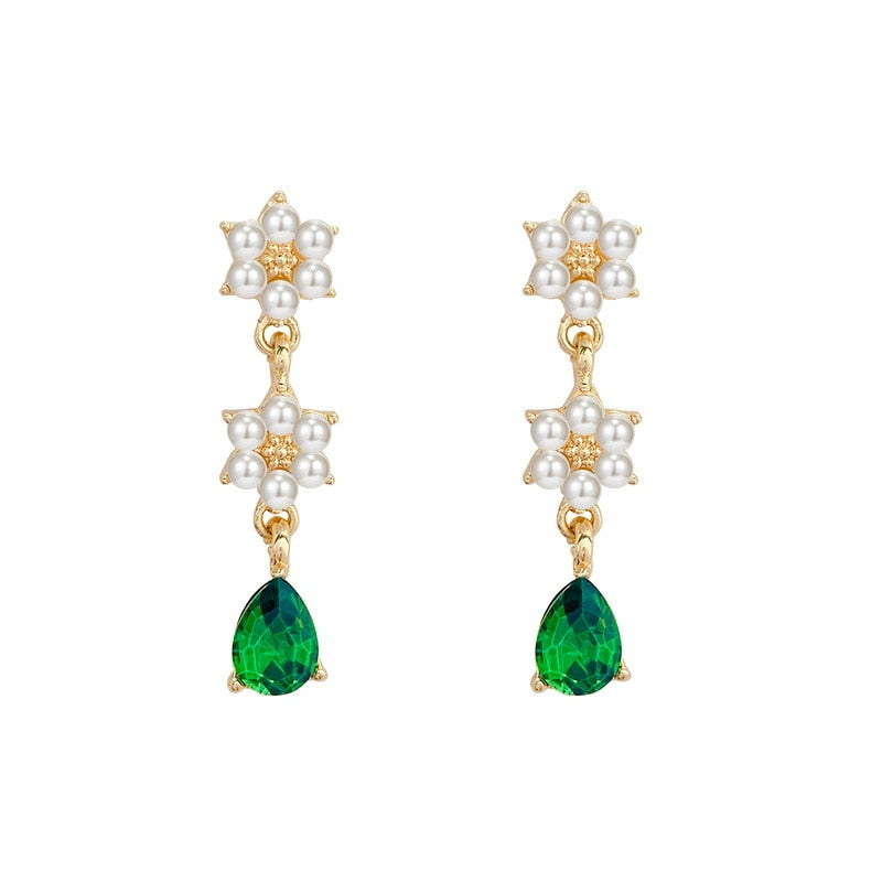 Mini Flowers Green Stone Drop Earrings Women Gifts Earring Cute Girls Eardrop