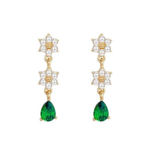 Mini Flowers Green Stone Drop Earrings Women Gifts Earring Cute Girls Eardrop