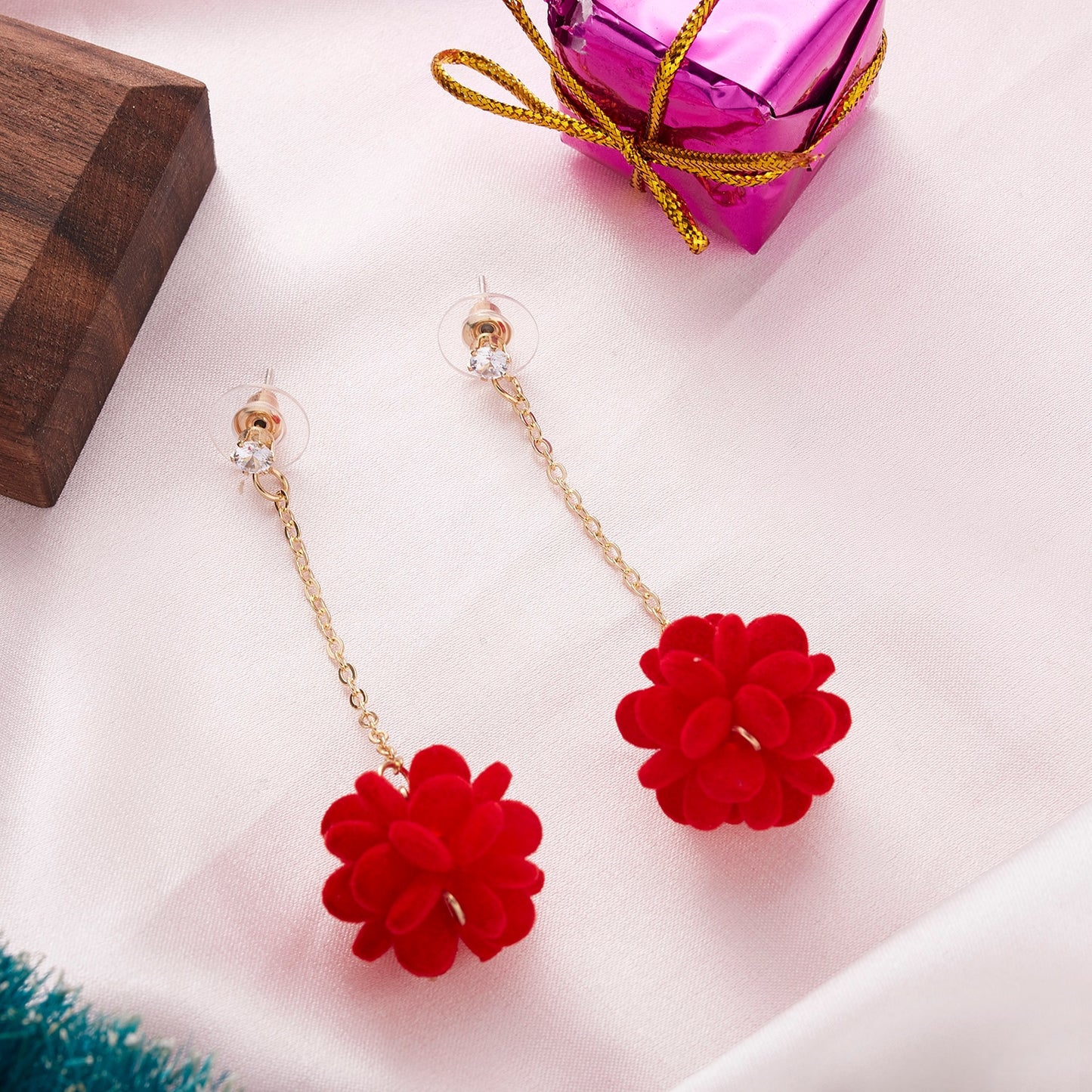 14 Styles Red Color Christmas Gift Star Flower Snowflake Ribbon Stud Earrings