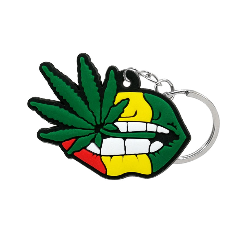 Lips and Green Leaf PVC Keychain Cartoon Decoration Charms Key Accessories Party