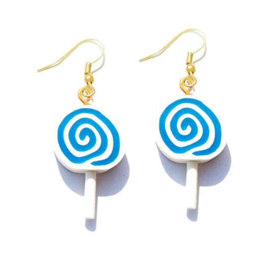 Blue Spin Resin Candy Lollipop Drop Earrings Cartoon Ear Pendants Accessories