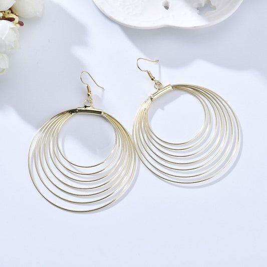 Multilayered Rings Dangle Earrings Fashion Party Girls Pendant Earrings Women