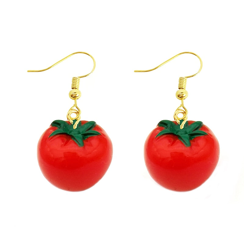 Resin Tomato Drop Earrings Women Art Fashion Cartoon Earrings Creative Jewelry