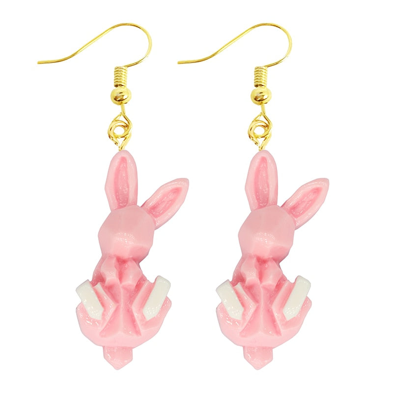 Pink Rabbit Drop Earrings Women Art Fashion Cartoon Earrings Creative Jewelry