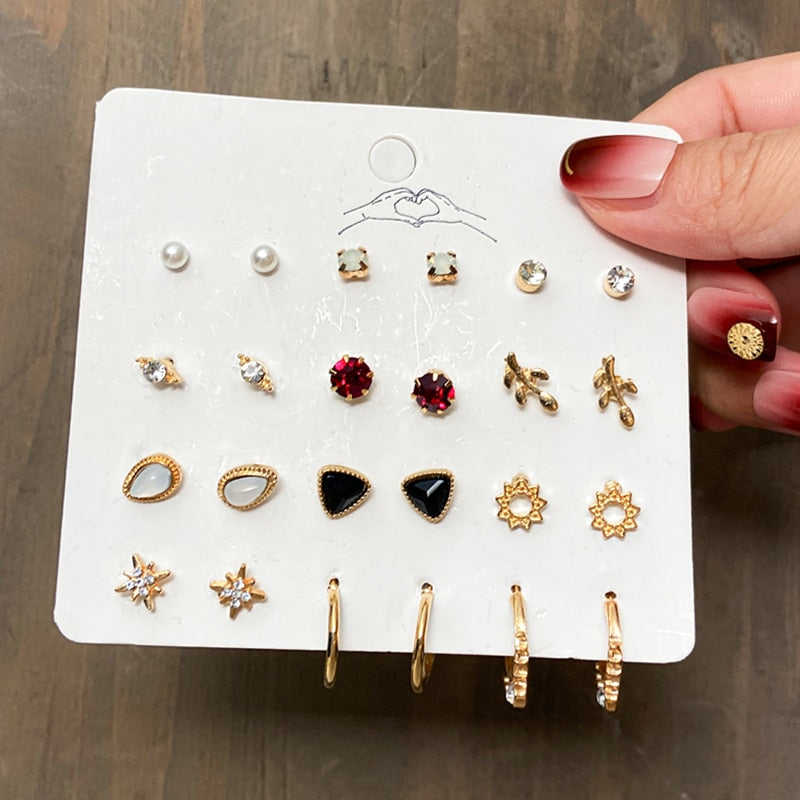 12 Pairs Mixed Stud Earrings Women Fashion Summer Gifts Jewelry Earrings Set