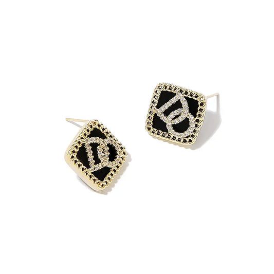 Rhinestone Letter Decor Stud Earrings for Women Girls Ear Studs Jewelry Gift