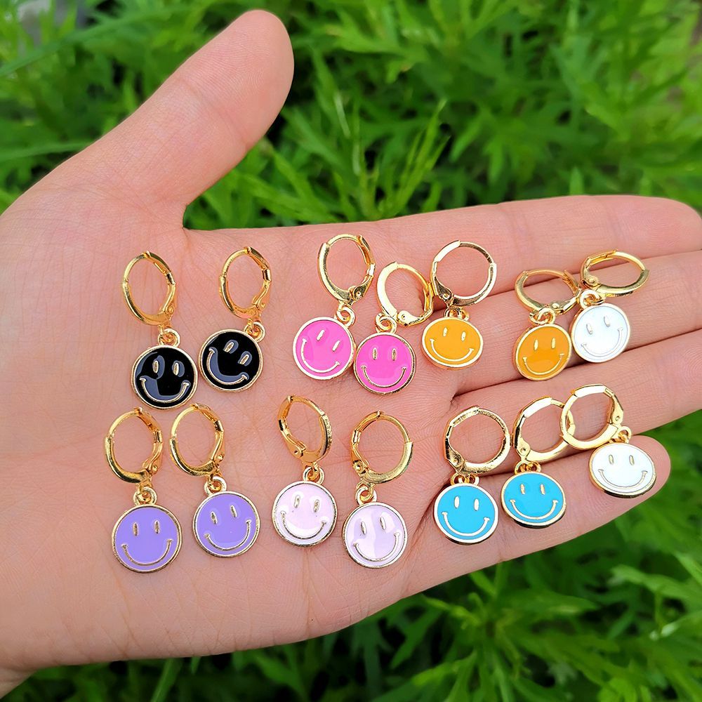 Black Smile Pendant Drop Earrings Women Girl Fashion Trendy Jewelry Accessories