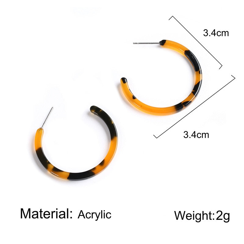 C Shaped Amber Acrylic Hoop Earrings Cartoon Art Women Party Jewelry Ear Fashion