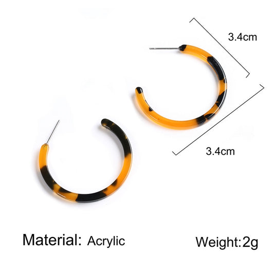 C Shaped Amber Acrylic Hoop Earrings Cartoon Art Women Party Jewelry Ear Fashion