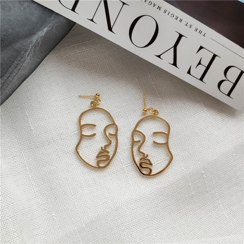 22 Styles Girl Face Abstract Line Drop Earrings Women Party Wedding Jewelry