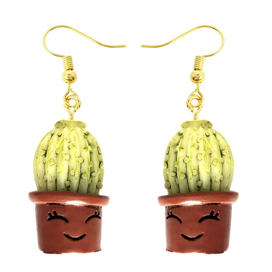 Potted Cactus Drop Earrings Women Art Fashion Cartoon Earrings Creative Jewelry