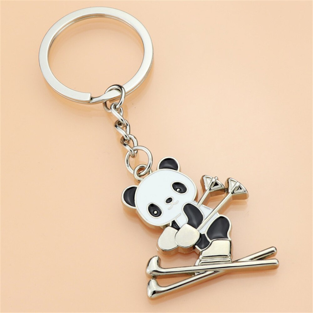 1pcs Keychain Metal Cute Ski Panda Shape Keyring Ladies Bag Ornaments