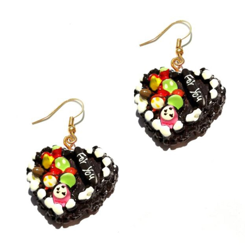 Resin Chocolate Cake Drop Earrings Women Art Fashion Cartoon Earrings Creative