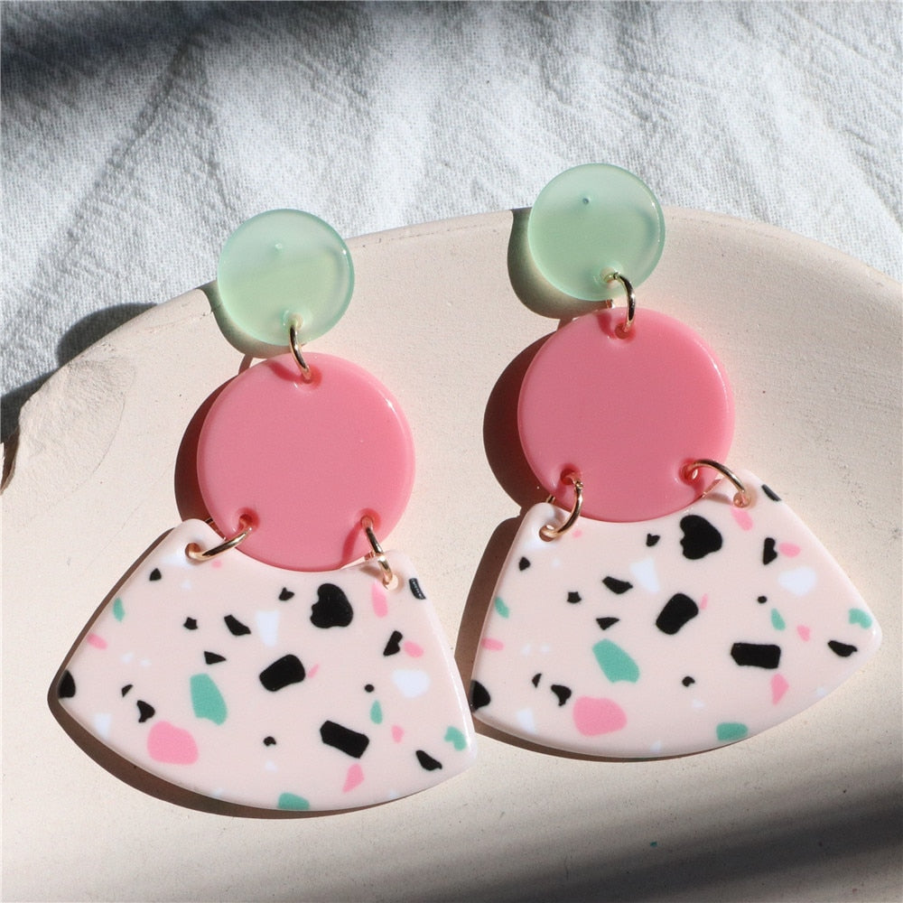 Colorful Granite Pattern Acrylic Drop Earrings Cartoon Art Women Party Jewelry