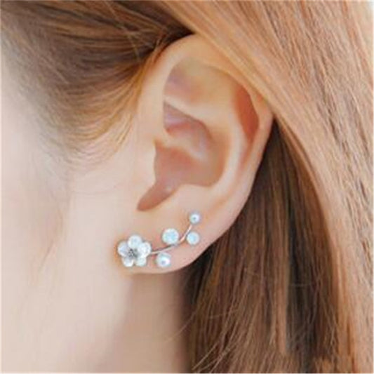 Silver-colored Flower Vine Stud Earrings Women Fashion Jewelry Party Wedding