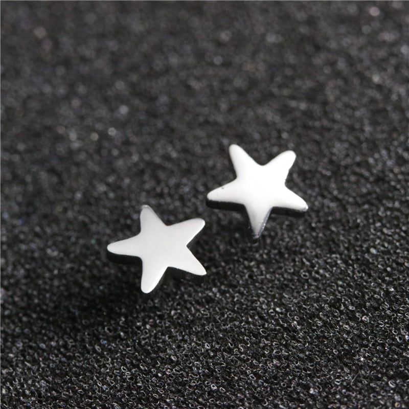 Five Pointed Star Stainless Steel Earrings Women Jewelry Small Studs Gifts