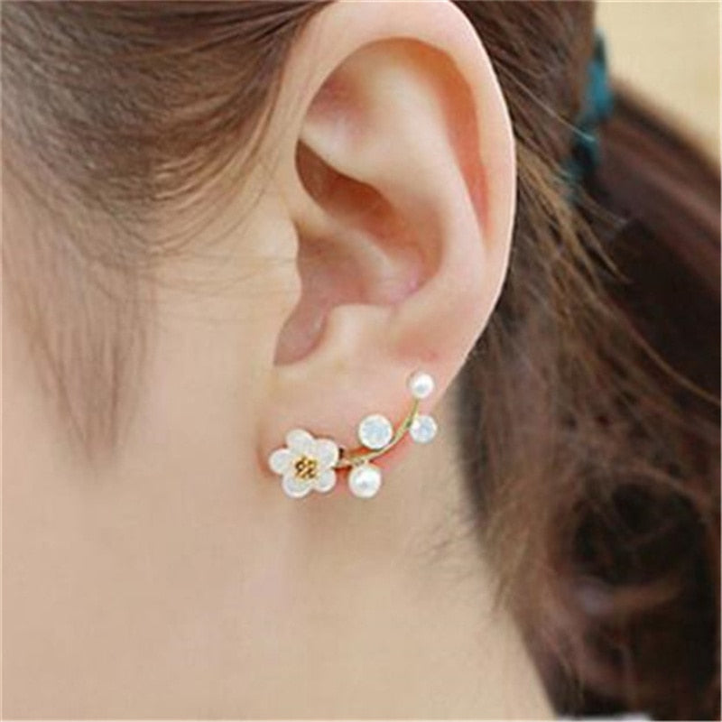 Gold-colored Flower Vine Stud Earrings Women Fashion Jewelry Party Wedding