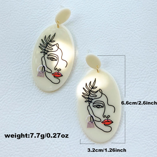 Elegant Girl Oval Hand Painted Resin Drop Earrings Women Girl Party Gift Fashion