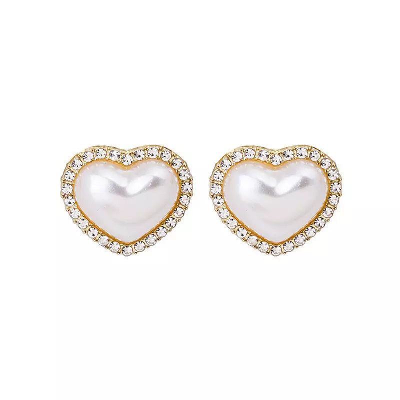 Rhinestone Heart Design Stud Earrings for Women Girls Ear Studs Jewelry Gift