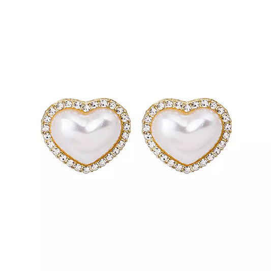 Rhinestone Heart Design Stud Earrings for Women Girls Ear Studs Jewelry Gift