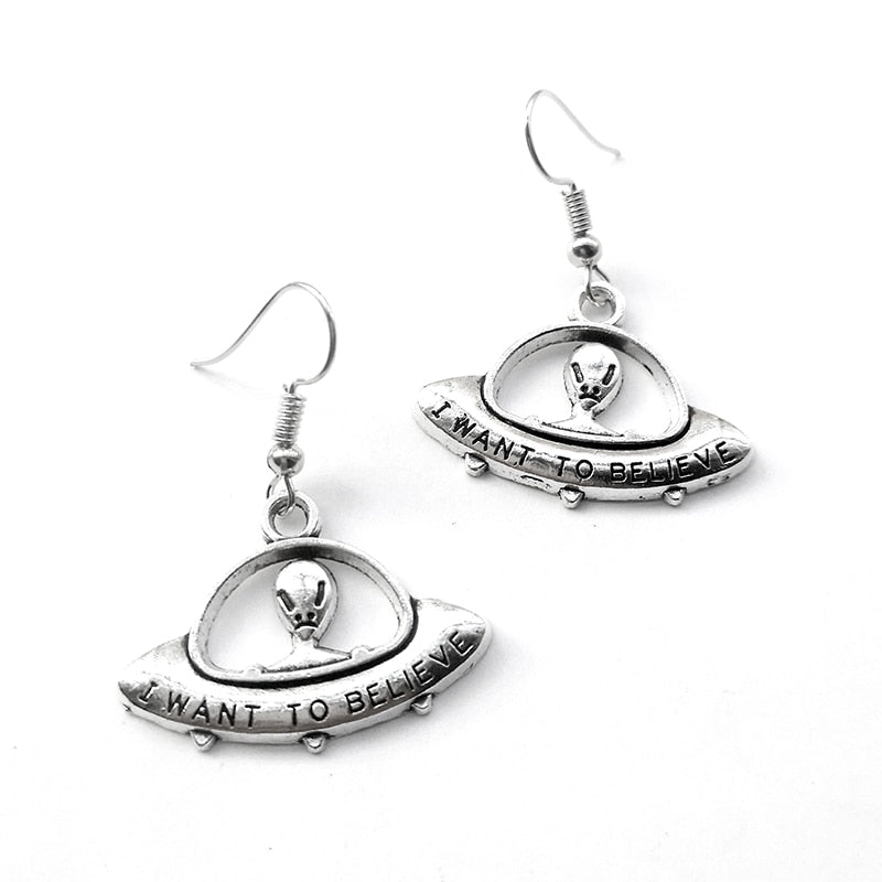 Handmade UFO Metal Drop Earrings Women Travel Fashion Cartoon Earrings Creative