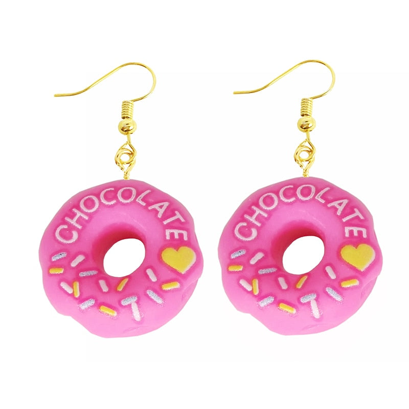 Pink Chocolate Donut Drop Earrings Women Creativity Jewelry Cute Earring Girls