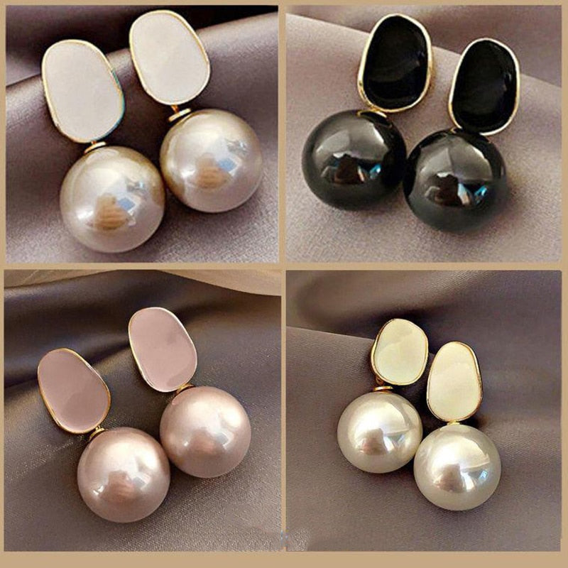 Enamel Geometric Pearl Drop Earrings Modern Women Stylish Gift Jewelry Ear