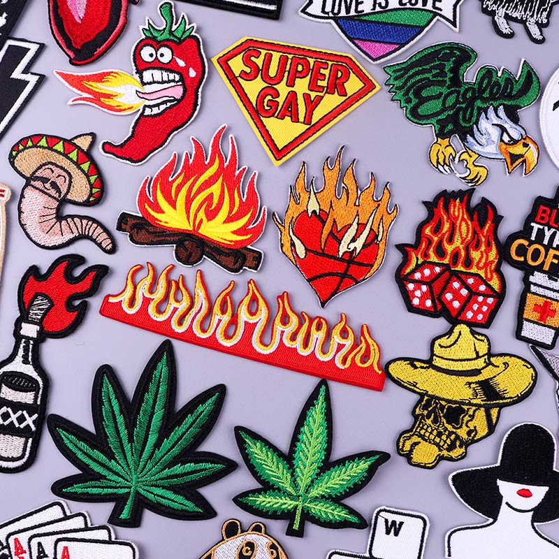 39 Styles Flame Heart Leaf Pepper Patch Iron On Patches On Clothes Cartoon