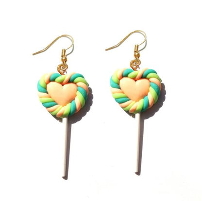 Blue Swirl Heart Resin Lollipop Drop Earrings Cartoon Ear Pendants Accessories