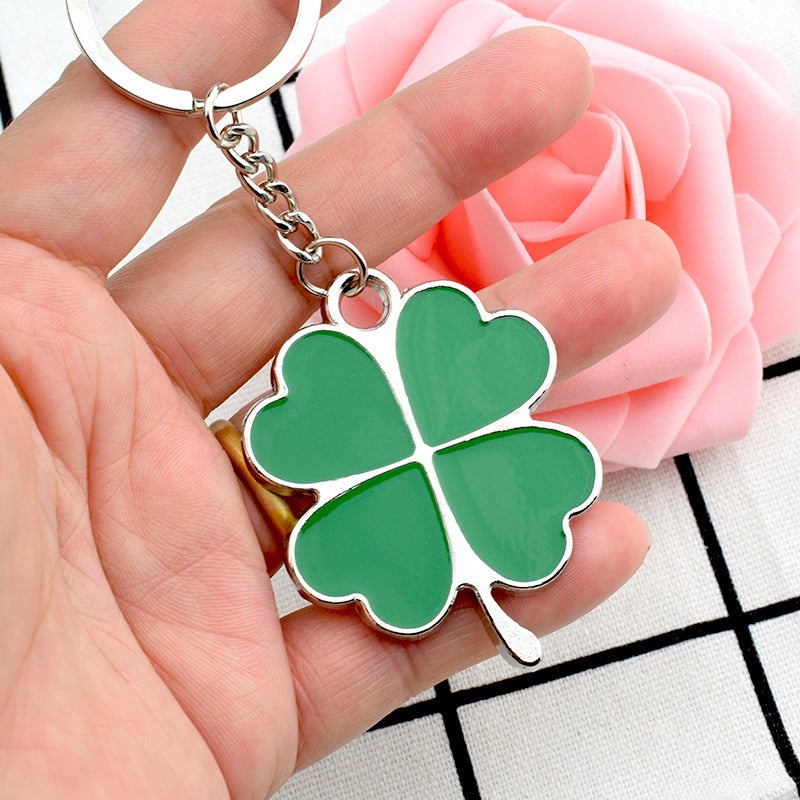 2 Styles Metal Creative Green Four Leaf Clover Keychain Charms Lucky Key Holder