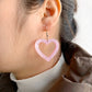 Simple Classic Style Glitter Pink Hollow Out Heart Dangle Earrings for Girls