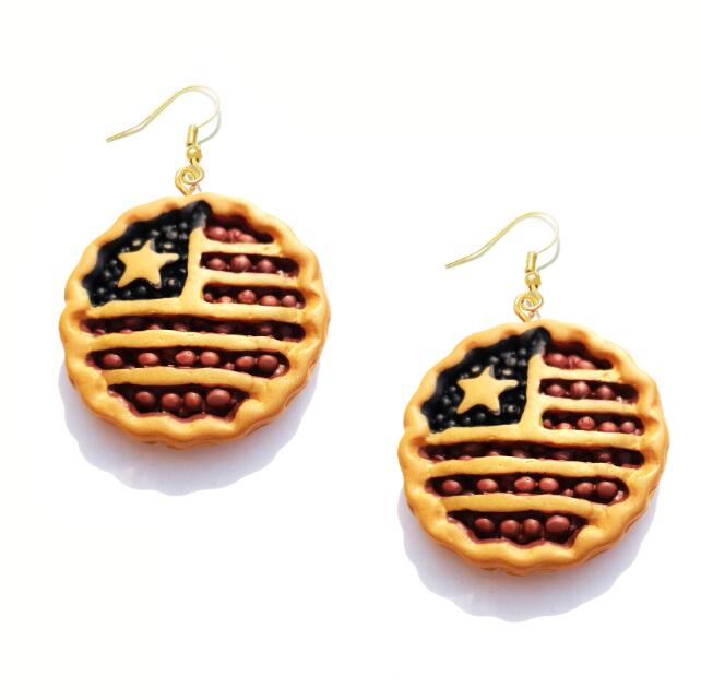 Flag Pie Drop Earrings Cartoon Art Women Party Jewelry Ear Fashion Pendant