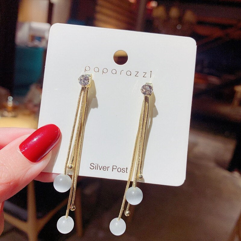 Moonstone Bead Tassel Lady Cute Dangle Earrings for Women Jewelry Girls Earrings